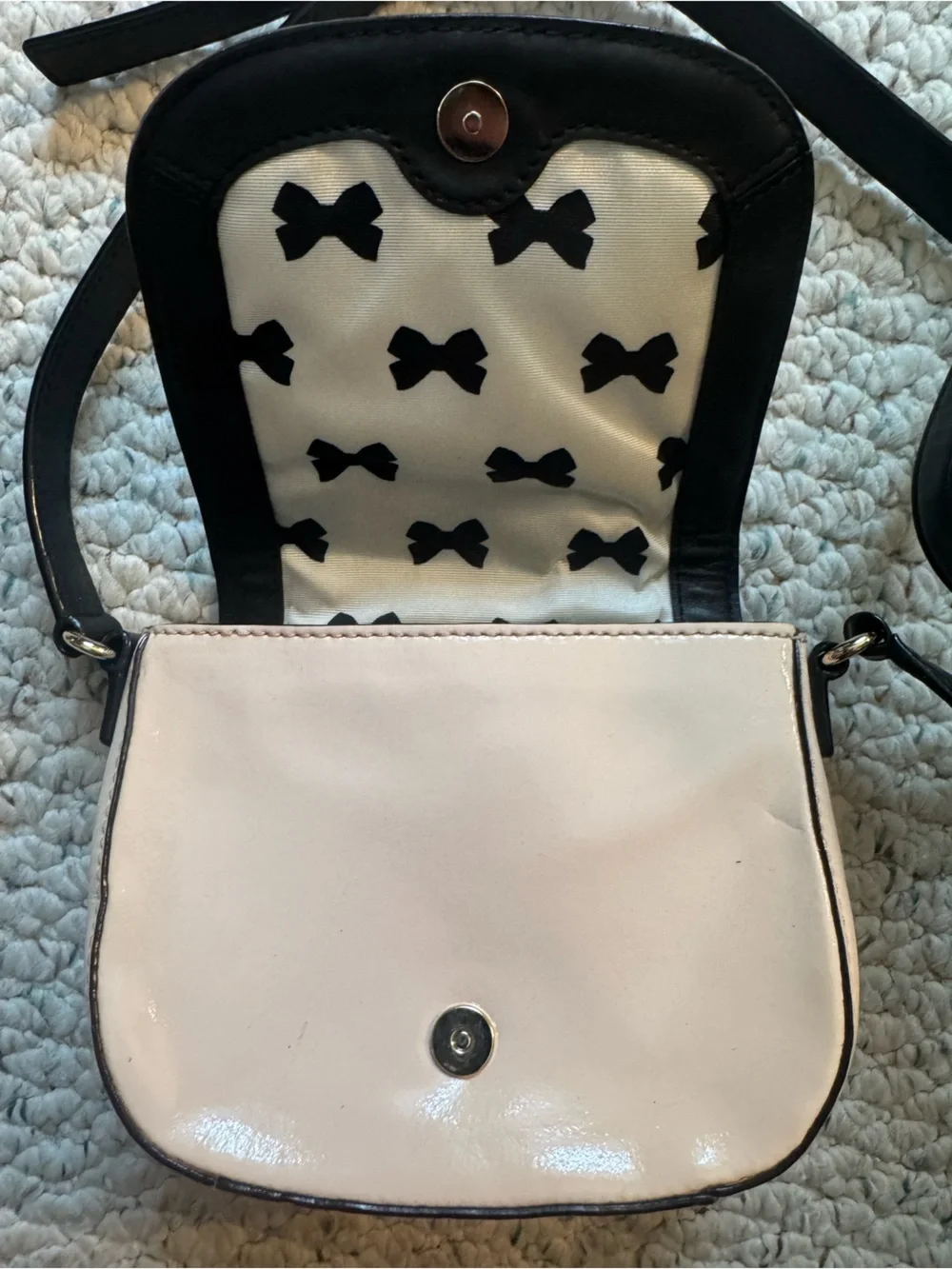 kate spade Cream Crossbody Bag with Black Strap and Bow
